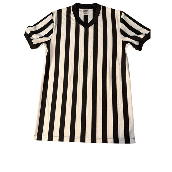 Dicks Black White Striped Referee Shirt V Neck Short Sleeves Size Snall - Picture 1 of 4